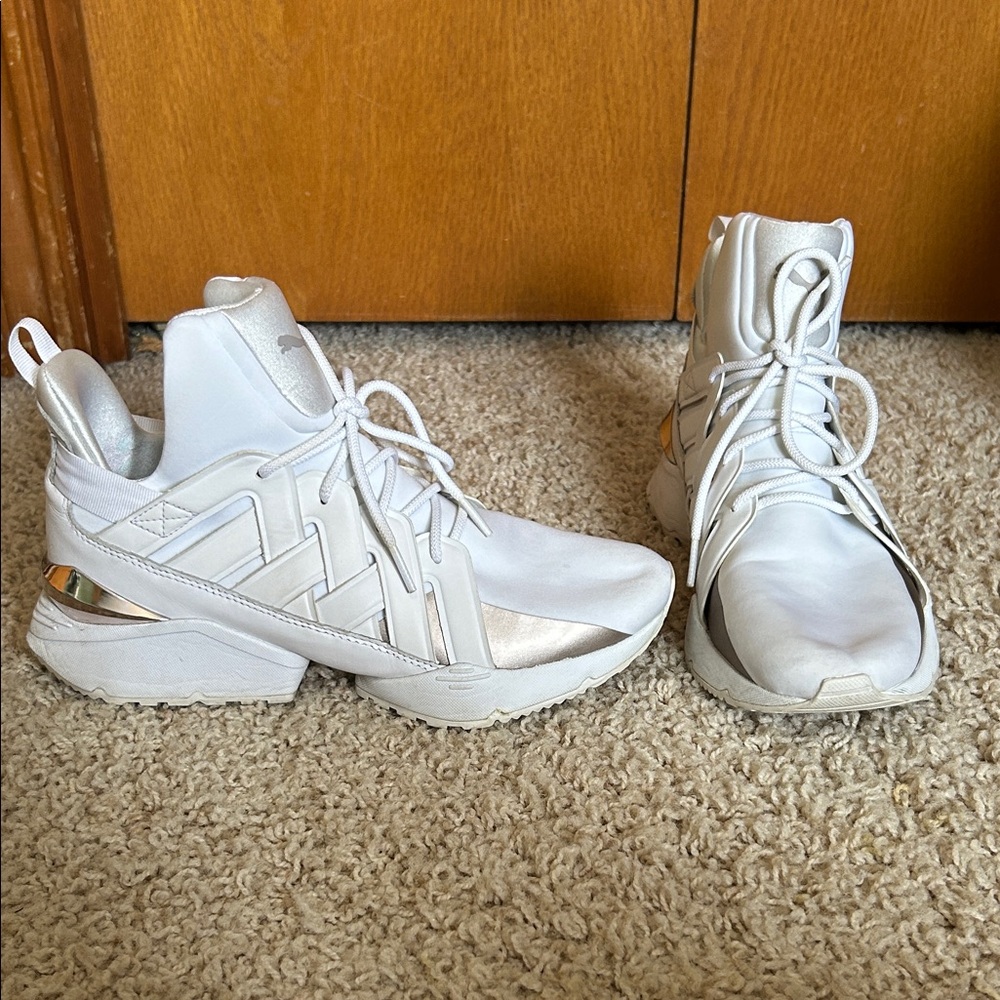 Puma White and Gold Women's Sneakers
